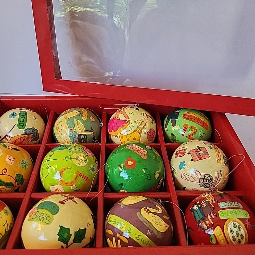 Crate&Barrel 12 Days Of Christmas Ornament Set In Original Box